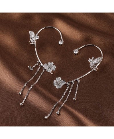 Butterfly Tassel Style Zircon Earrings Sparkling Zircon No Piercing Butterfly Ear Clip Wrap Butterfly Flowers Tassel Long Ear...