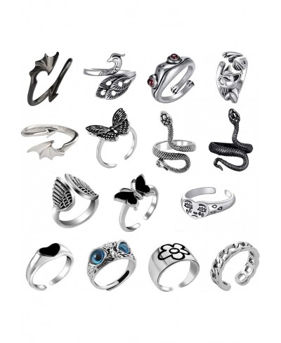 16 Pcs Punk Ring Set For Women Gothic Ring For Women Cute Animal Open Rings Vintage Butterfly Snake Adjustable Ring Set $13.9...