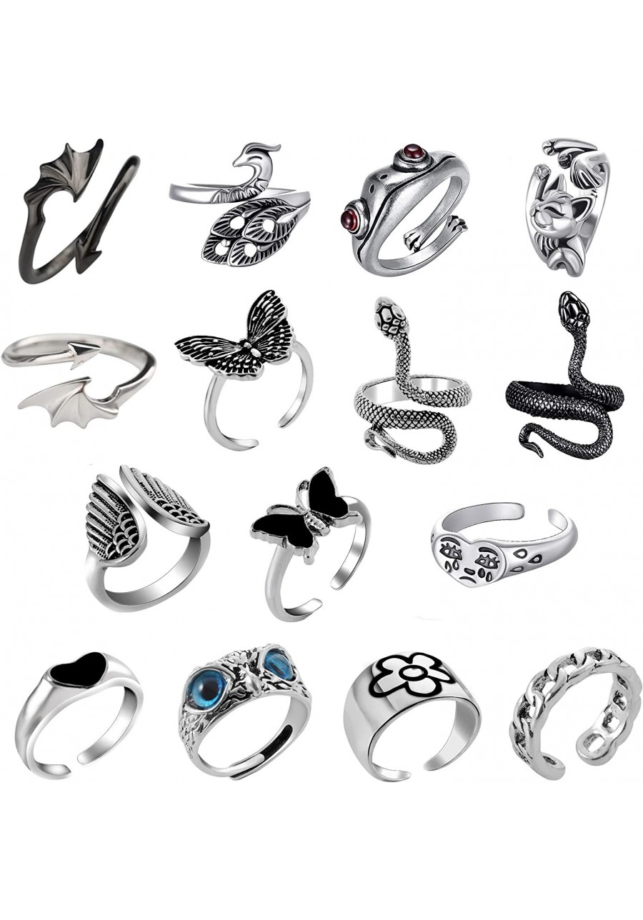 16 Pcs Punk Ring Set For Women Gothic Ring For Women Cute Animal Open Rings Vintage Butterfly Snake Adjustable Ring Set $13.9...