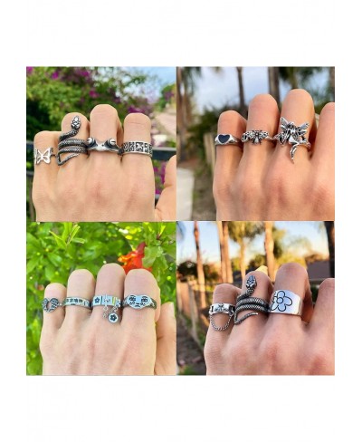 16 Pcs Punk Ring Set For Women Gothic Ring For Women Cute Animal Open Rings Vintage Butterfly Snake Adjustable Ring Set $13.9...