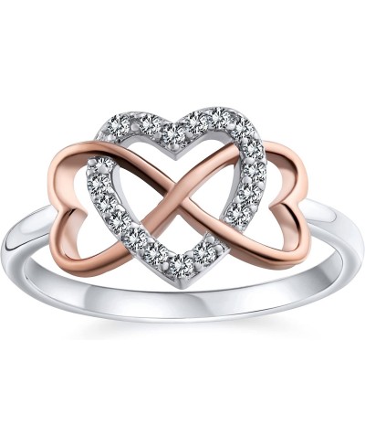 Romantic Two Tone Pave CZ Accent Cubic Zirconia Crossover Intertwined Infinity& Heart Promise Ring For Women Rose Gold Plated...