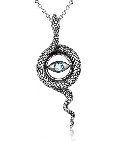 Snake Necklace Sterling Silver Evil Eye Snake Pendant Necklace Christmas Snake Jewelry Gifts For Women Mom $22.88 Pendant Nec...