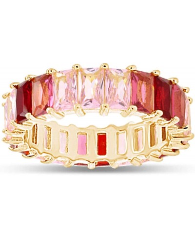 18K Yellow Gold Plated Emerald-Cut Multi Color AAA Created-Gemstone Eternity Ring Rainbow $19.57 Statement
