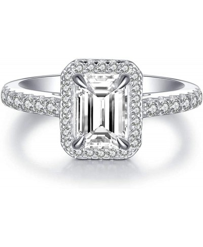 Silver 1.0 Ct (7x5mm) Emerald Cut Engagement Ring Accented Halo Wedding Ring Half Eternity Radiant Cut Anniversary Ring $19.6...