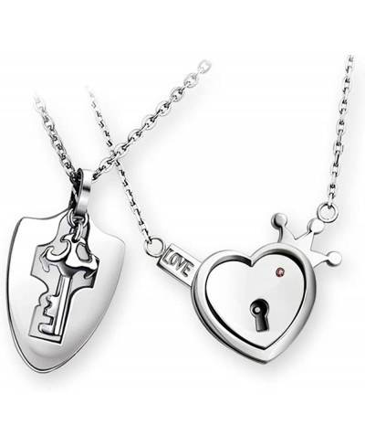 His & Hers Matching Set Stainless Steel Couple Necklace Love Heart Lock and Key Pendant Necklace $13.73 Pendant Necklaces