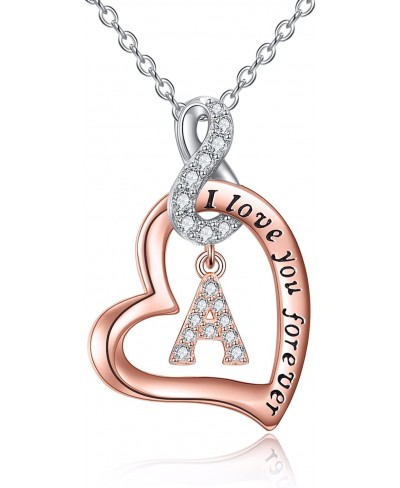 Sterling Silver Initial Necklaces for Women 14K Rose Gold Plated CZ Heart Infinity Pendant Initial Necklaces for Teen Girls D...