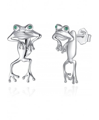 925 Sterling Silver Frog Earrings for Women Cute Funny Two Way Stud Earrings for Girls $28.02 Stud