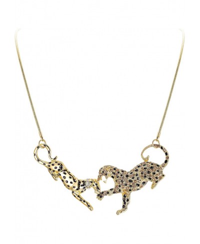 Leopard Long Pendant Necklace for Women Girls Austrian Cyrstal Enamel Punk Rock Animal Panther Jewelry $19.89 Chokers