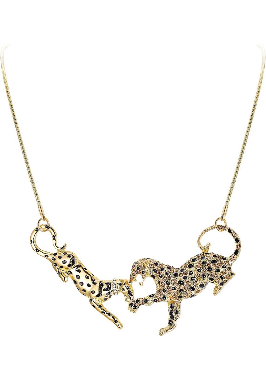 Leopard Long Pendant Necklace for Women Girls Austrian Cyrstal Enamel Punk Rock Animal Panther Jewelry $19.89 Chokers