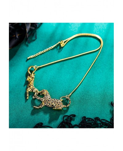 Leopard Long Pendant Necklace for Women Girls Austrian Cyrstal Enamel Punk Rock Animal Panther Jewelry $19.89 Chokers