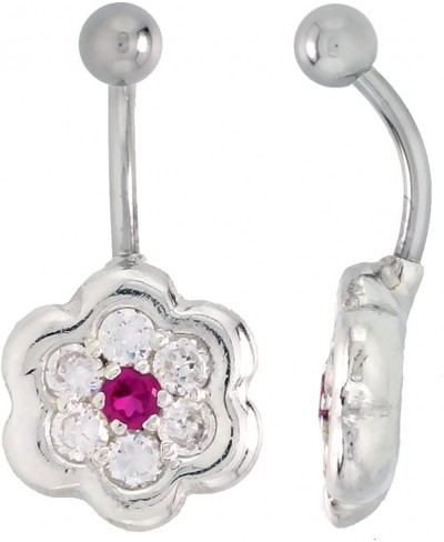 Flower Belly Button Ring with Clear Cubic Zirconia on Sterling Silver Setting $28.37 Bands