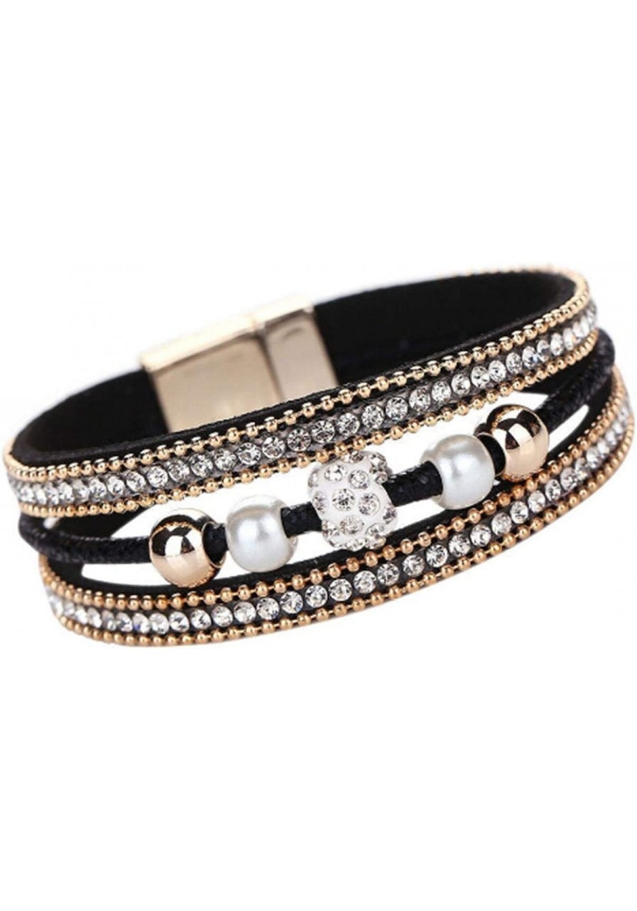 Wristband Bracelet Pu Leather Multi Layer Punk Crystal Chain Bangle Gift Wrap Bracelets Black $6.19 Wrap