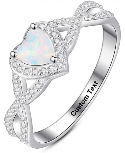 Heart Ring Opal Rings for Women Halo Promise Sterling Silver Ring Couples Women's Her Personalized Engraved Custom Name $33.4...