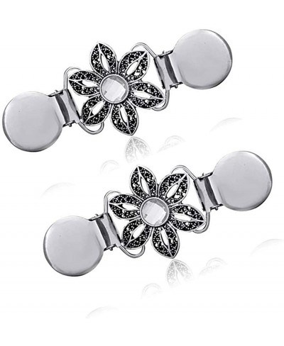 2 Pack Silver Sweater Shawl Clips Set Retro Cardigan Collar Clips Flowers Patterns Dresses Shawl Clip for Women Girls (Flower...