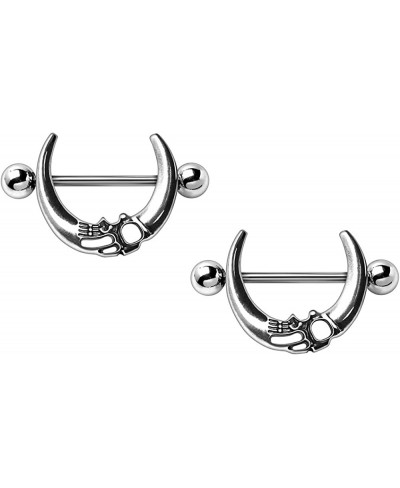 14GA Stainless Steel Gothic Skull Crescent Moon Nipple Shields Sold as a Pair $18.86 Piercing Jewelry