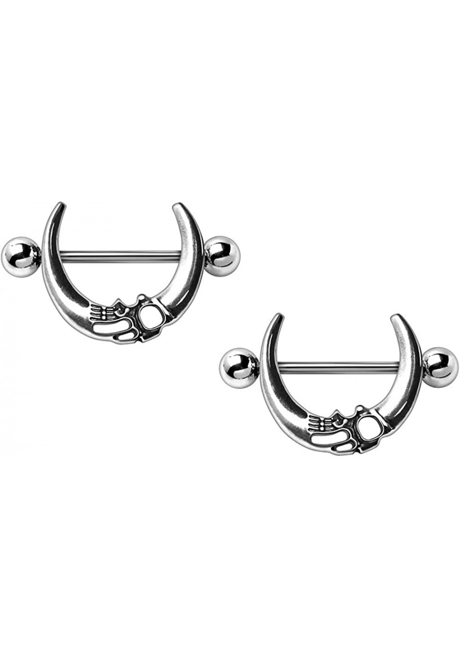 14GA Stainless Steel Gothic Skull Crescent Moon Nipple Shields Sold as a Pair $18.86 Piercing Jewelry