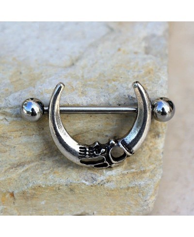 14GA Stainless Steel Gothic Skull Crescent Moon Nipple Shields Sold as a Pair $18.86 Piercing Jewelry