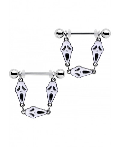 14G Womens Nipplerings Piercing 316L Steel 2Pc Screaming Ghost Dangle Nipple Ring Set 9/16 $21.80 Piercing Jewelry