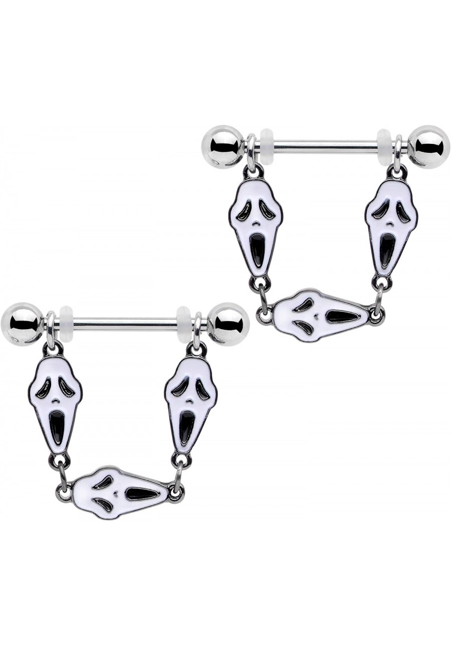 14G Womens Nipplerings Piercing 316L Steel 2Pc Screaming Ghost Dangle Nipple Ring Set 9/16 $21.80 Piercing Jewelry