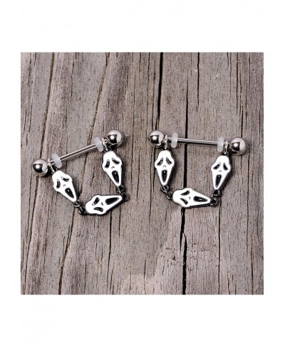 14G Womens Nipplerings Piercing 316L Steel 2Pc Screaming Ghost Dangle Nipple Ring Set 9/16 $21.80 Piercing Jewelry