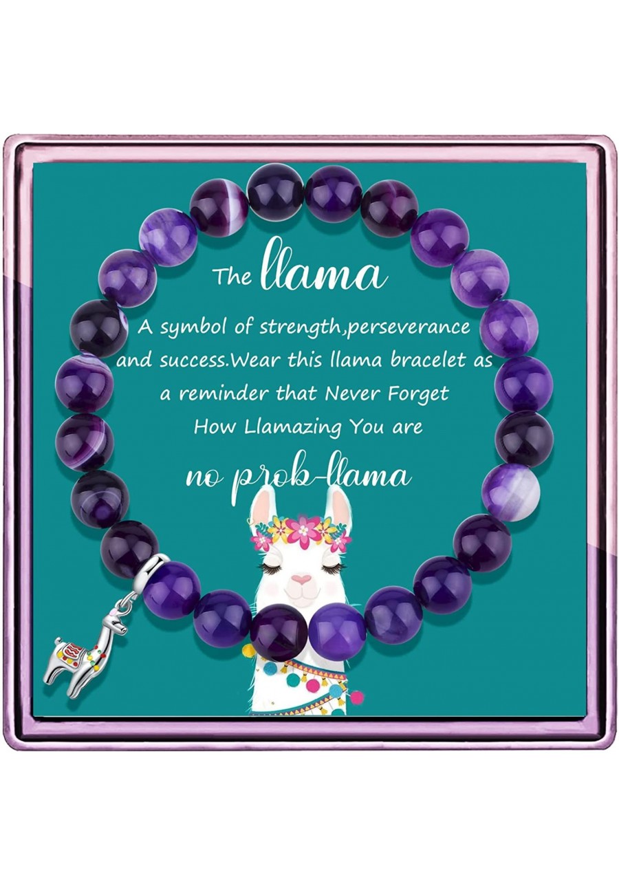 Llama Gifts for Women No Prob-Llama Bracelet Purple Agate Beads Llama Charm Llama Birthday Gift Alpaca Gifts for Llama Lovers...