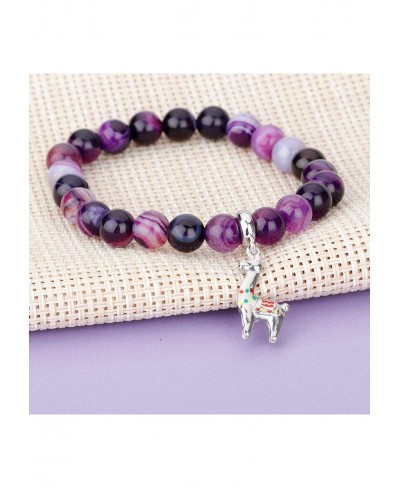 Llama Gifts for Women No Prob-Llama Bracelet Purple Agate Beads Llama Charm Llama Birthday Gift Alpaca Gifts for Llama Lovers...