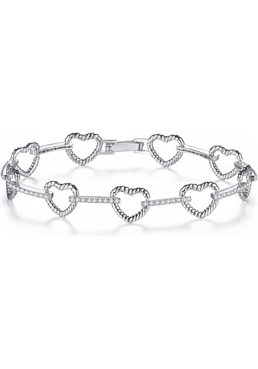 Copper Cubic Zirconia Love Heart Link Bracelet for Women $22.56 Link