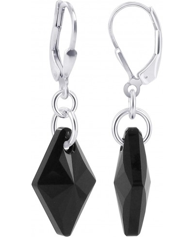 Swarovski Elements Black Crystal Sterling Silver Leverback Handmade Drop Earrings $27.82 Drop & Dangle