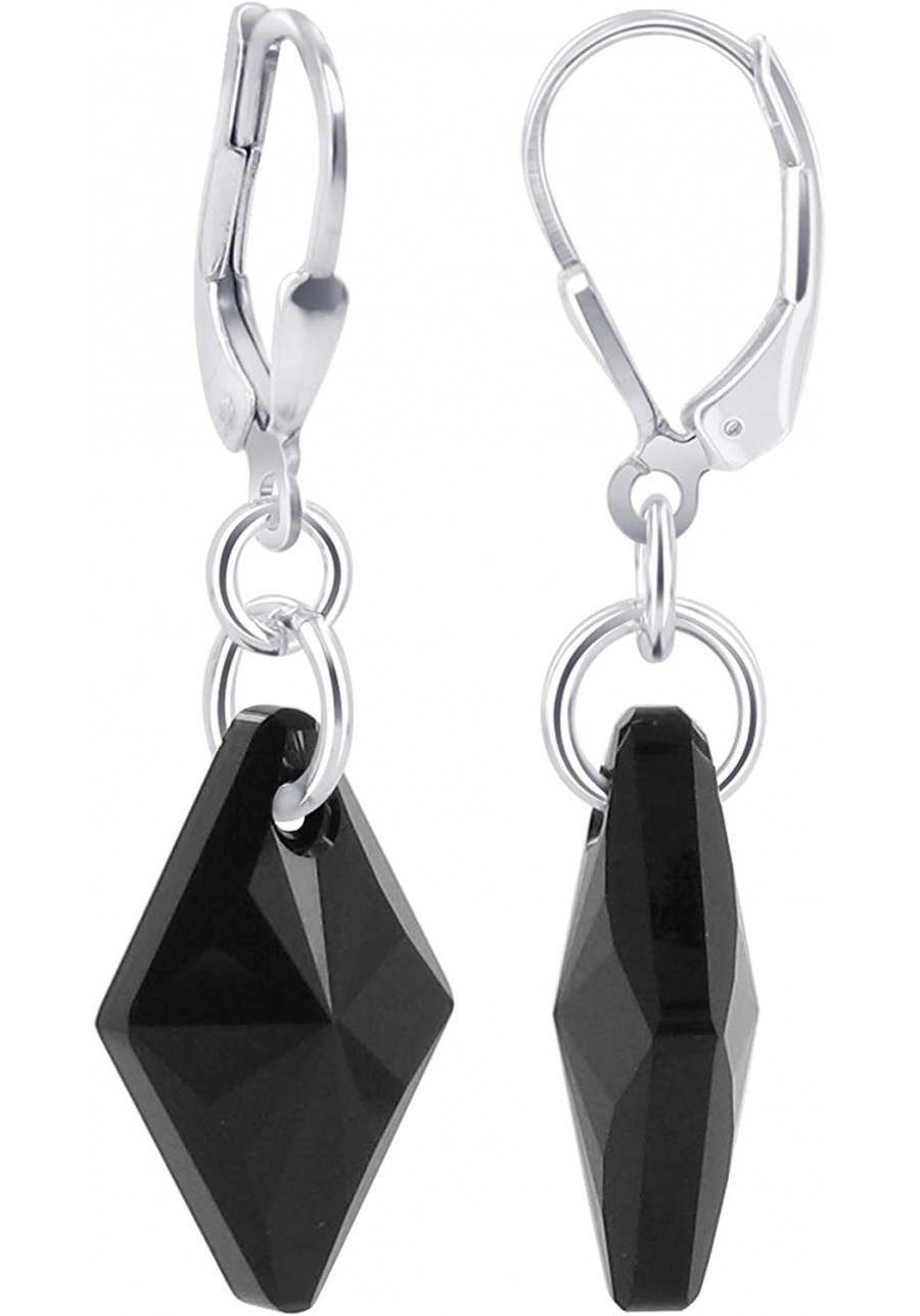 Swarovski Elements Black Crystal Sterling Silver Leverback Handmade Drop Earrings $27.82 Drop & Dangle