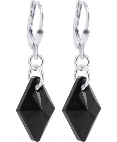 Swarovski Elements Black Crystal Sterling Silver Leverback Handmade Drop Earrings $27.82 Drop & Dangle