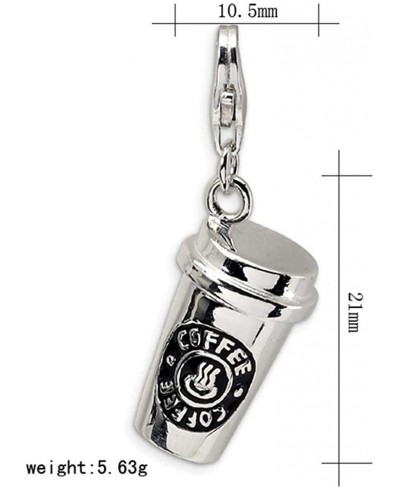 Trendy Rhodium Plated 3D Coffee Cup Floating Lobster Clasp Charm for Key Chain $9.49 Charms & Charm Bracelets