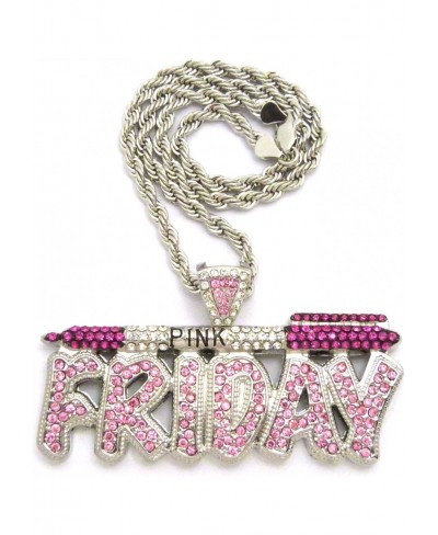 ICED OUT PINK FRIDAY PENDANT & 5mm/18" ROPE CHAIN HIP HOP NECKLACE - RC2467R $25.92 Pendant Necklaces