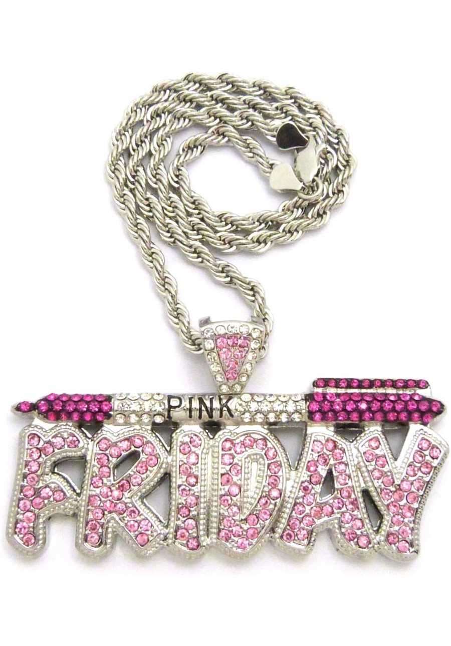 ICED OUT PINK FRIDAY PENDANT & 5mm/18" ROPE CHAIN HIP HOP NECKLACE - RC2467R $25.92 Pendant Necklaces