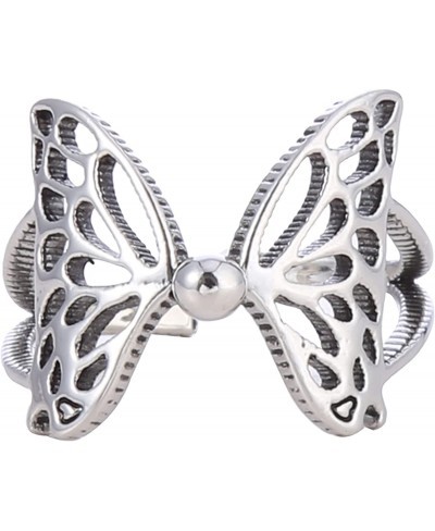 METREE Women Silver Color Hollow Out Butterfly Opening Ring (Silver 1 pc) $6.99 Statement