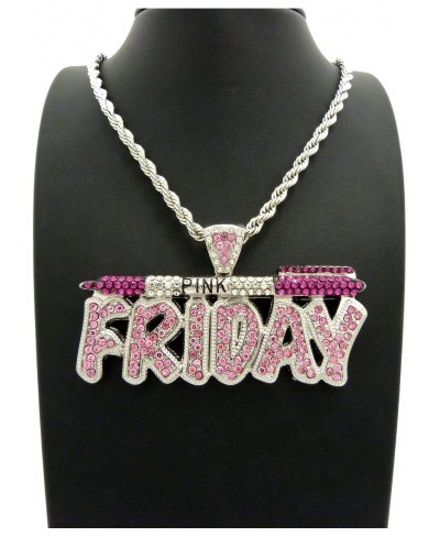 ICED OUT PINK FRIDAY PENDANT & 5mm/18" ROPE CHAIN HIP HOP NECKLACE - RC2467R $25.92 Pendant Necklaces