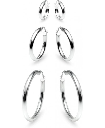 3 Pairs Sterling Silver 3mm Hoop Earrings Set for Women Teens Girls 15-50mm $30.71 Hoop