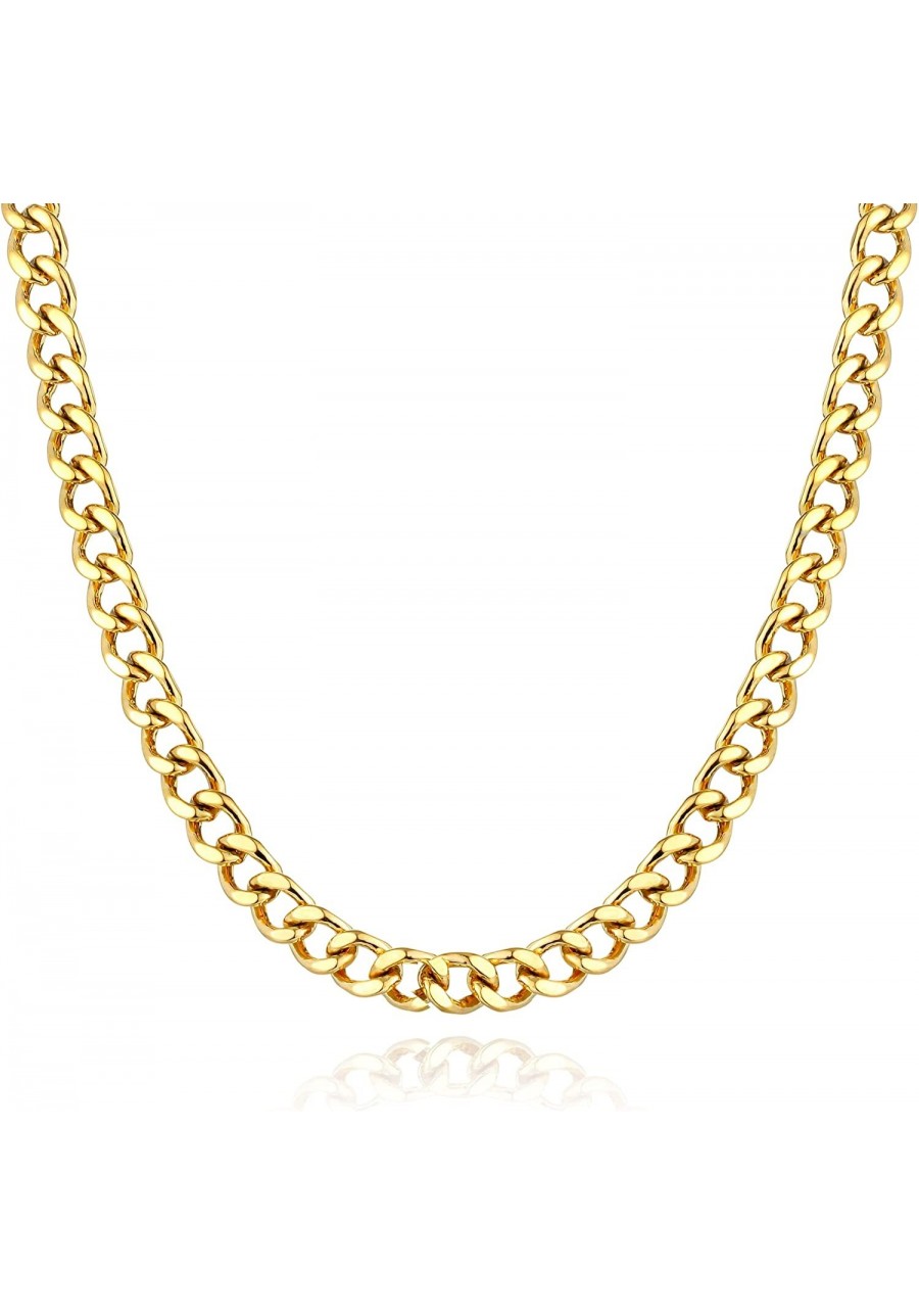 Chain Necklace for Women Gold Curb Cuban Link 18K Gold Plated Simple Jewelry $18.64 Chokers