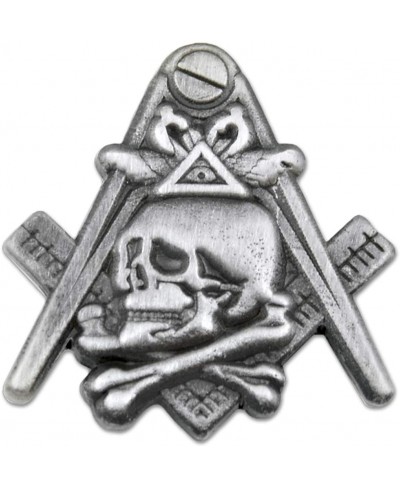 Widow's Son Skull Square & Compass Masonic Lapel Pin - [Antique Silver][1'' Tall] $6.58 Brooches & Pins