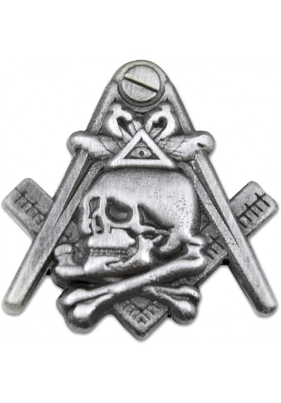 Widow's Son Skull Square & Compass Masonic Lapel Pin - [Antique Silver][1'' Tall] $6.58 Brooches & Pins