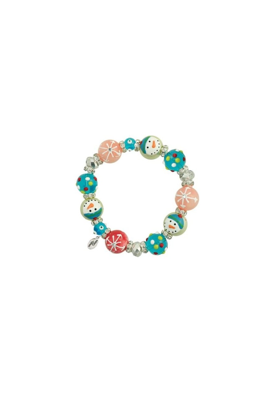 Clementine Design Snowy Friends Bracelet Painted Glass Beads Rhinestones $15.01 Stretch