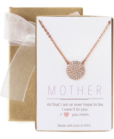 Gift for Mom Aunt Grandma - CZ Pave Disc Necklace in Sterling Silver Gold Vermeil Rose Gold Vermeil $19.33 Pendant Necklaces