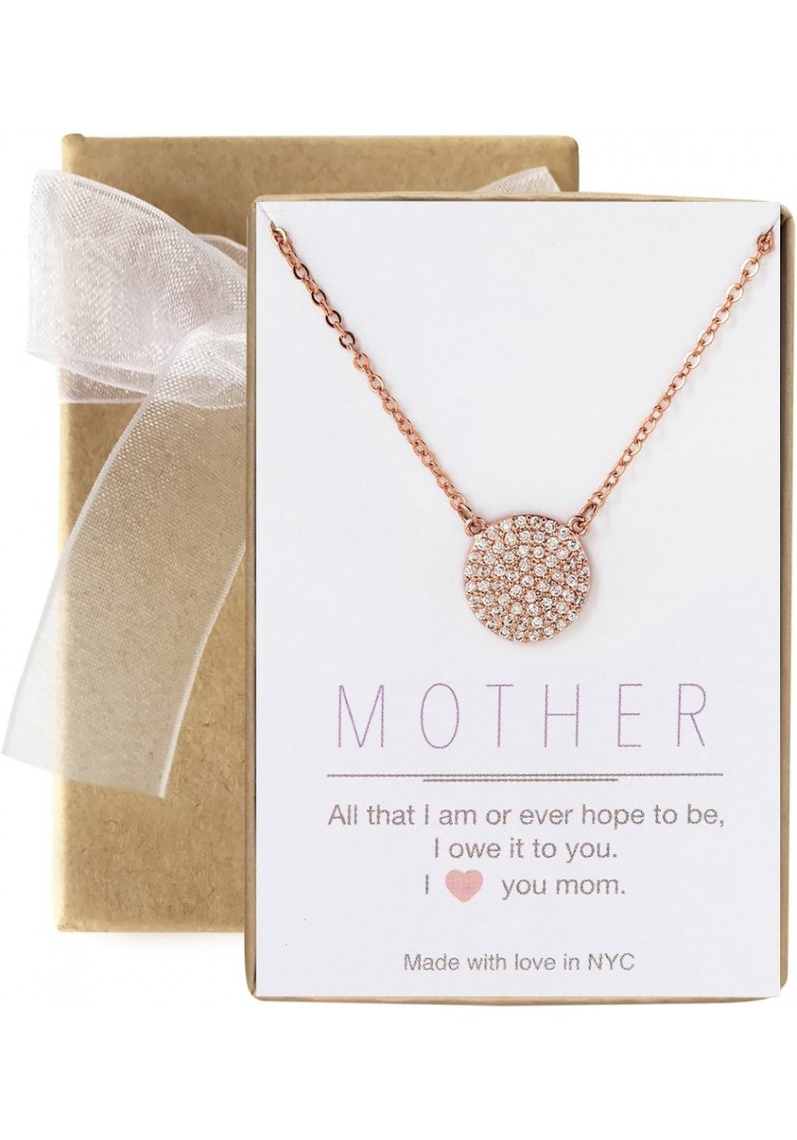 Gift for Mom Aunt Grandma - CZ Pave Disc Necklace in Sterling Silver Gold Vermeil Rose Gold Vermeil $19.33 Pendant Necklaces