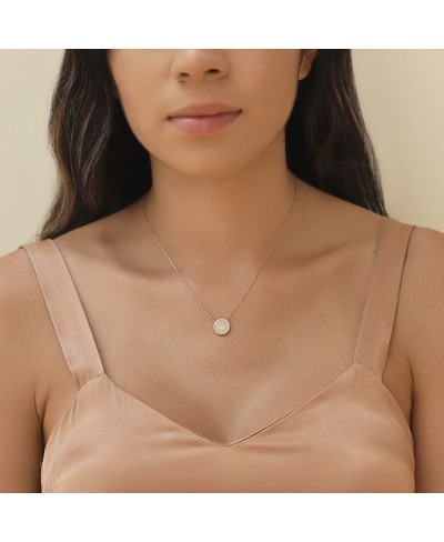 Gift for Mom Aunt Grandma - CZ Pave Disc Necklace in Sterling Silver Gold Vermeil Rose Gold Vermeil $19.33 Pendant Necklaces