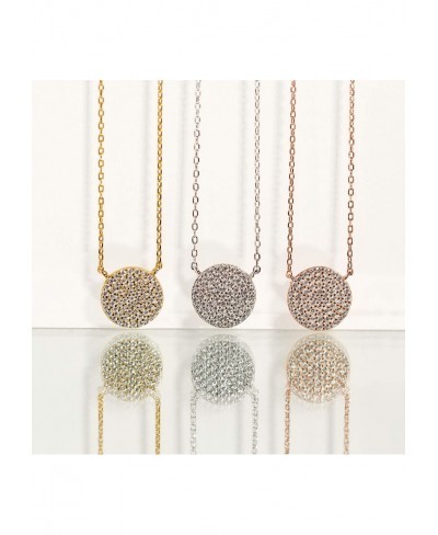 Gift for Mom Aunt Grandma - CZ Pave Disc Necklace in Sterling Silver Gold Vermeil Rose Gold Vermeil $19.33 Pendant Necklaces