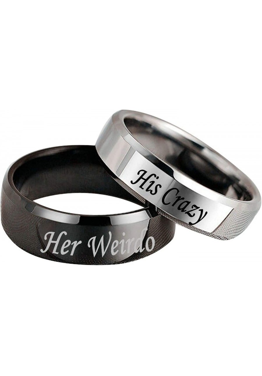 Engagement Rings His and Hers Rings Stainless Steel Set Engraved Her Weirdo and His Crazy Size 5-13 $17.84 Bridal Sets