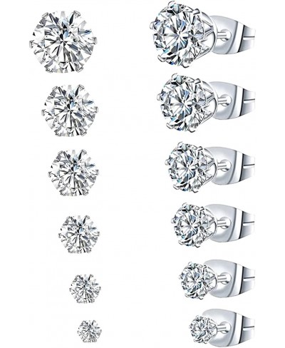 Women's 18K White Gold Plated CZ Stud Earrings Simulated Diamond Round Cubic Zirconia Ear Stud Set(6 Pairs) $12.33 Stud