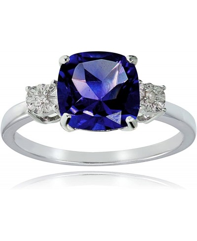 Sterling Silver Created Blue Sapphire and Cushion-cut Ring $33.98 Statement