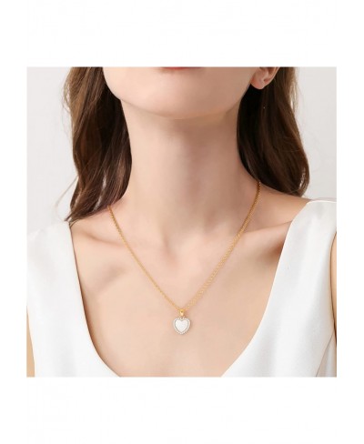 Heart Necklaces Mother Pearl Pendant for Women 16K Dainty Gold Plated Cubic Zirconia Necklaces for Women/Girl friend/Mom $17....
