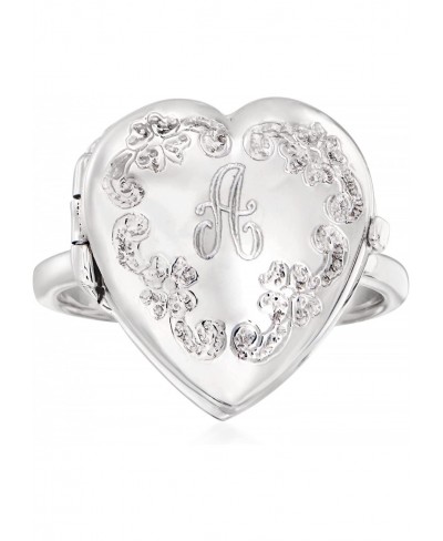 Italian Sterling Silver Personalized Floral Heart Locket Ring $41.39 Lockets