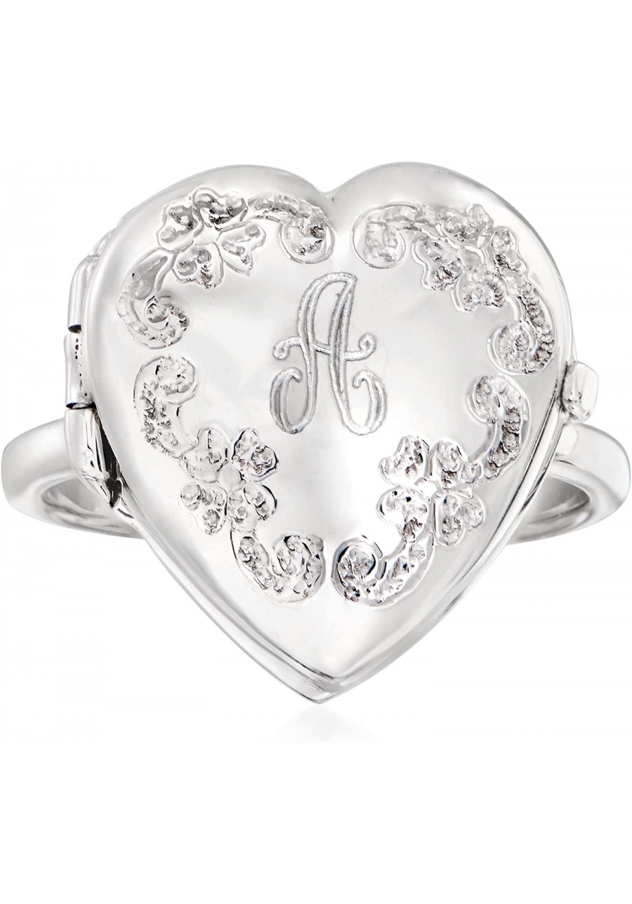 Italian Sterling Silver Personalized Floral Heart Locket Ring $41.39 Lockets